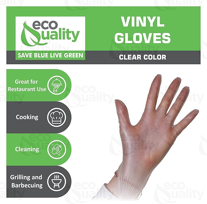EcoQuality Disposable Vinyl Exam Gloves, Disposable Latex Free Medical Gloves, Non-Sterile, Food Safe, Powder Free (300, Small)