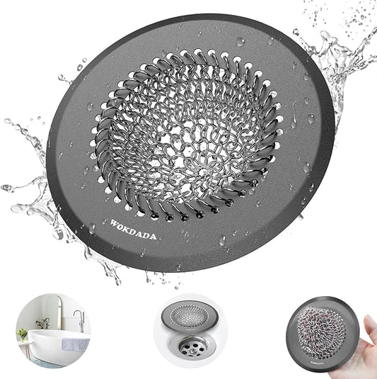 Bathtub Drain Hair Catcher: Fast Drainage Shower Version, Reversible 304 Stainless Steel Protector. Fits Pop-Up & Regular Bathroom Drains (Dark Gray)