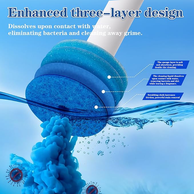 PeiTuShangJin Disposable Toilet Brush, Auto-Ejecting, Includes 48 Enhanced Refills (24 Ocean, 24 Natural), Plus 3 Air-Purifying Scented Rings (Ocean, Rose, Lemon) 360° Dead-Angle-Free Cleaning