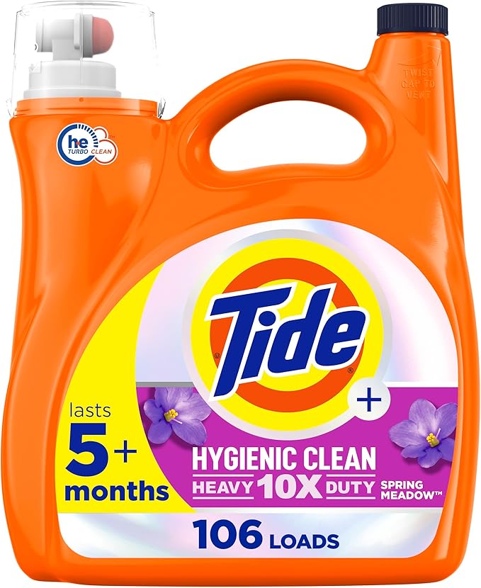 Tide Ultra Hygienic Clean Liquid Laundry Detergent, Spring Meadow Scent, 149 fl oz, 106 Loads, Removes visible and invisible dirt, Laundry Detergent Liquid