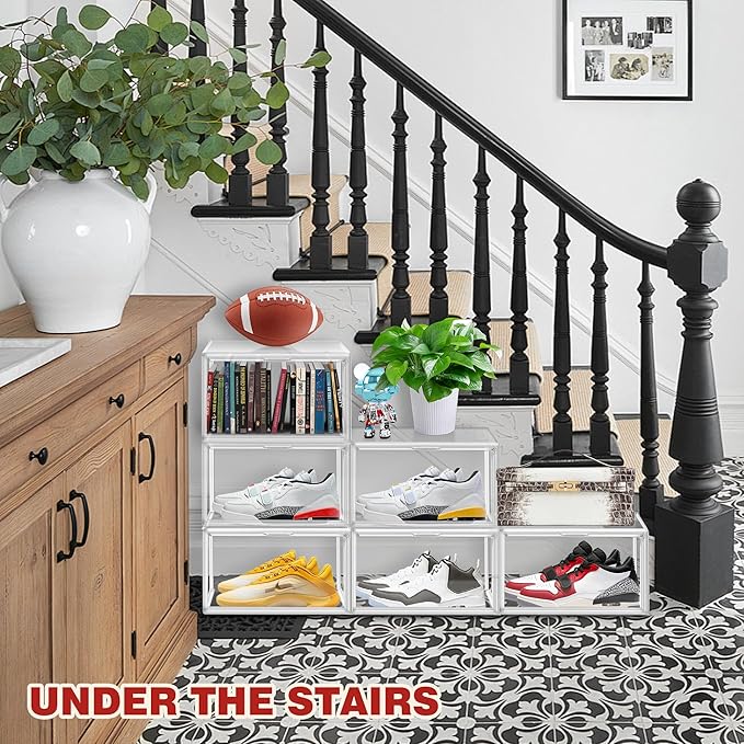 12 Pack Clear Shoe Organizer for Closet, Large Stackable Sneaker Boxes Shoe Display Box Handbag Organizer Plastic Storage Bins with Magnetic lids