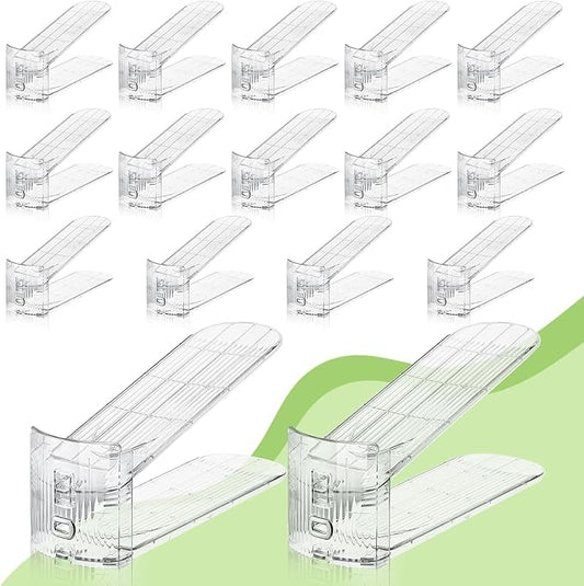 Clear Shoe Slot Organizer, 16 Pack Adjustable Shoe Slots Organizer for Closet Clear Shoe Stackers Shoe Rack Holder Shoe Space Savers for a Pair of Shoes
