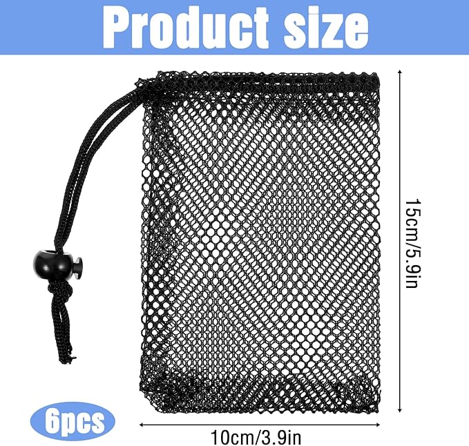 6 Pcs Small Mesh Bags, Mesh Drawstring Bags Beach Drawstring Bag Black Pouch for Traveling 6 X 4 Inches Small Net Bag with Cord Lock Closure Durable Nylon Net Pouches for Beach Games
