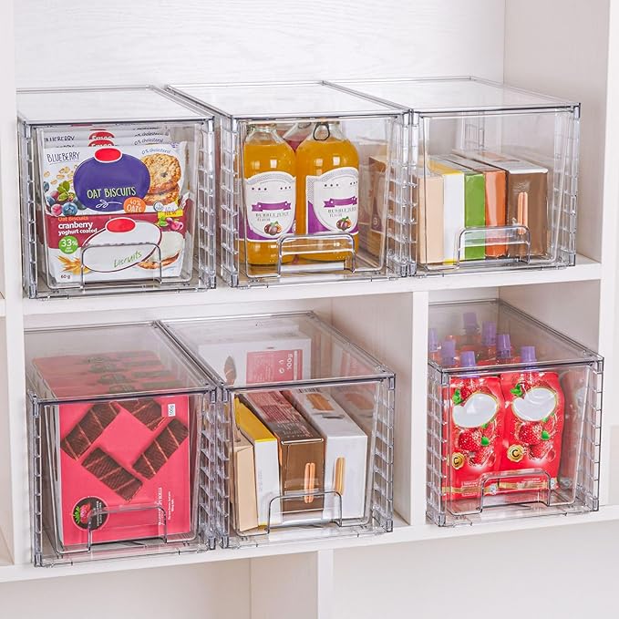 Clear Acrylic Storage Organizer Set, Multi-Purpose Cabinet Bins for Office, Kitchen, Bathroom, Stackable (3)