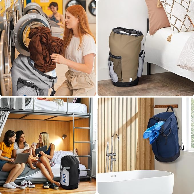 BALEINE 2PK 150L Laundry Bag Backpack, 900D Oxford Fabric Large Travel Laundry Bags with Shoulder Straps and 2 Mesh Pockets for College Dorm, Apartment, Laundromat (Navy, 150L)