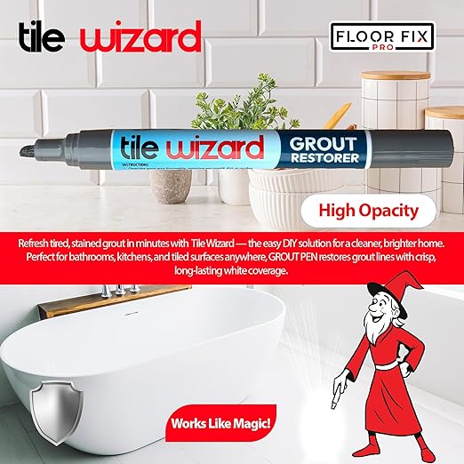 Tile Wizard Grout Pen from Floor-Fix Pro | Waterproof Grout Paint | Tile Grout Colorant and Sealer Pen | Narrow Tip 5mm | 2 Pack -7ml (White, 2 Pack)