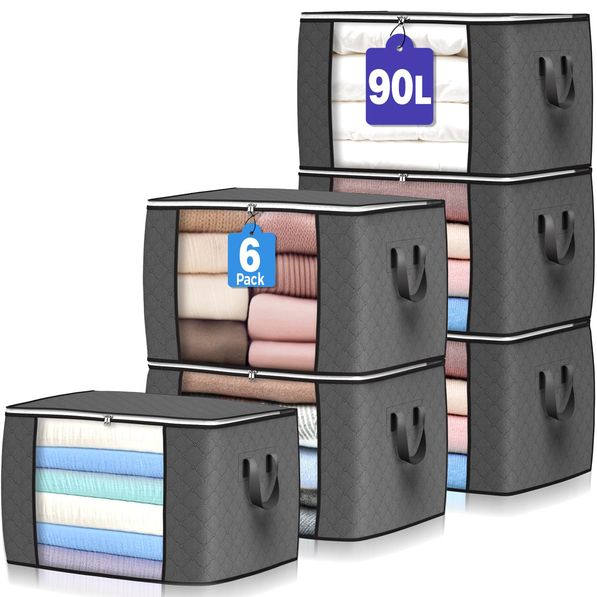 90L Large Storage Bags, 6 Pack Clothes Storage Bins | All Products - Image 1