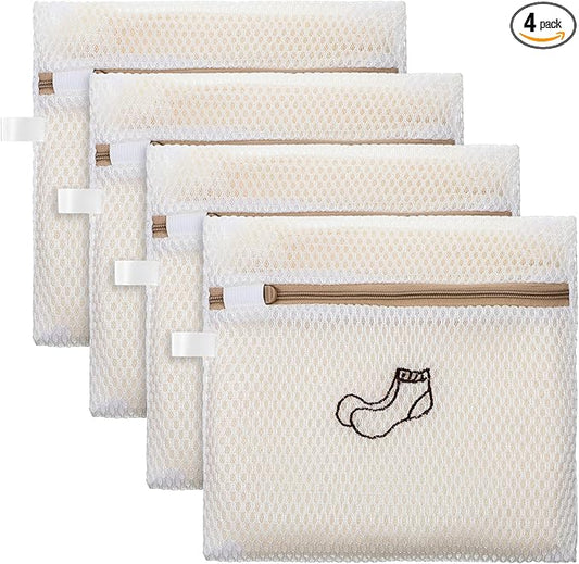 4 Pcs 7.87×7.09 Inch Small Mesh Laundry Bags for Socks, Durable Polyester Lingerie Delicates Bag for Washing Machine, Useful for Masks, Underwear(3 socks washing bag +1Bra Laundry Bag)