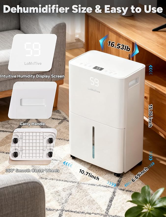 2500 Sq.Ft Dehumidifier for Home Basement 34 Pints Max - Smart WiFi Controlled Dehumidifier with Drain Hose Dry Clothes 24HR Timer 1.6L tank for RV Bedroom Bathroom Homelabs Office Large Room