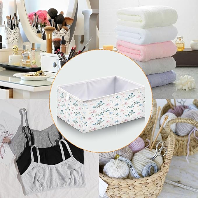 Bolaz Wild Flower Blue and Pink Mood Closet Organizers Storage Cubes Storage Bins Shelf Baskets Containers for Home Kids Room Toys Office,Square