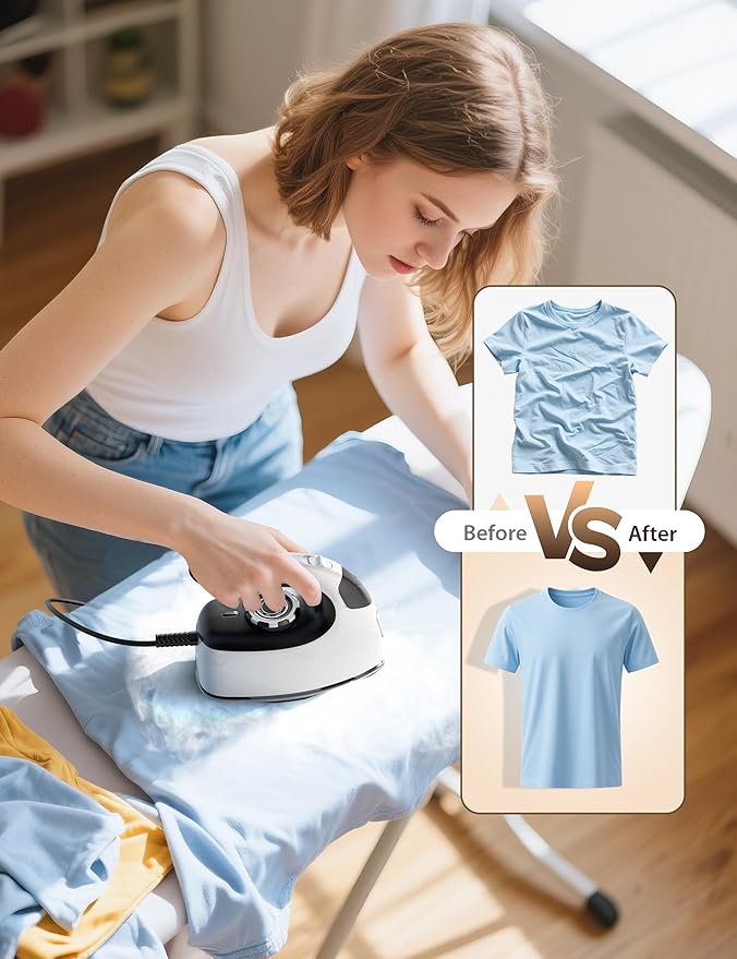 Sundu Mini Travel Iron with Steam,1000W Portable Non-Stick Soleplate Steam Small Iron for Quilting & Sewing,300 Microsteam Holes,90ml Water Tank,Lockable Safety Base,Digital Temperature Control