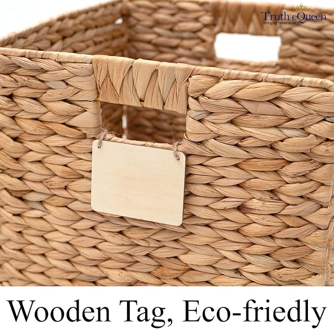 Water Hyacinth Storage Baskets For Organizing, Wicker Baskets For Storage Cube Organizer, Rattan Basket Set, Woven Basket Organizer, Canastas Para Organizar, Cube Shelf, Cubes Bins 12x12 In, 4 Psc