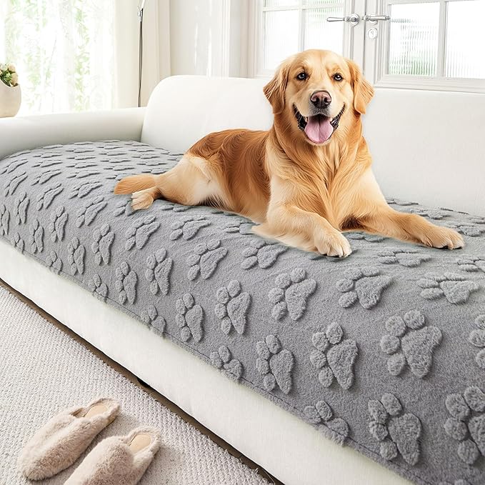 Waterproof Couch Cover for Dogs Washable,Fuzzy Pet Couch Covers for Sofa,Thick Soft Dog Mat Non-Slip Couch Covers for 3 Cushion Couch Sofa Pet Friendly (Grey, 35x74(1pc))