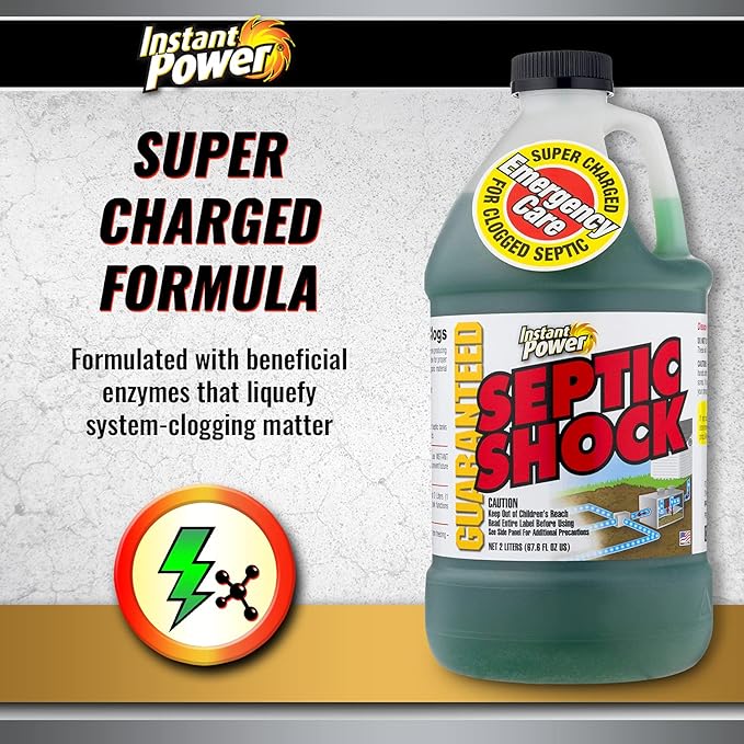 Instant Power Septic Shock – Septic Tank Treatment, Drain Cleaner Liquid Clog Remover for Septic System, 67.6 Oz