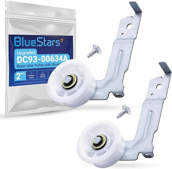 [Upgraded Dual Ball Bearings] BlueStars DC93-00634A Dryer Idler Pulley with Sturdy Clip – Compatible with Samsung Dryers - Replaces DC96-00882B DC96-00882C AP4373659 PS11771601-2 Packs