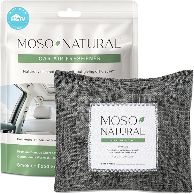 Moso Natural Charcoal Odor Absorber for Cars, 300g Bamboo Charcoal Air Purifying Bag, Unscented Odor Eliminator, Lasts Up to 2 Years, HGTV Editors’ Pick