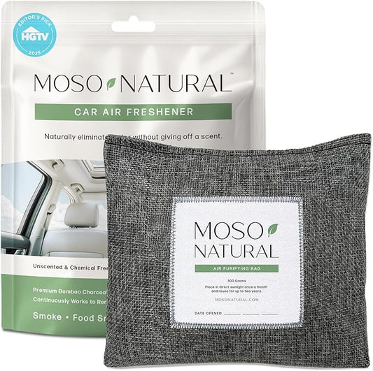 Moso Natural Charcoal Odor Absorber for Cars, 300g Bamboo Charcoal Air Purifying Bag, Unscented Odor Eliminator, Lasts Up to 2 Years, HGTV Editors’ Pick