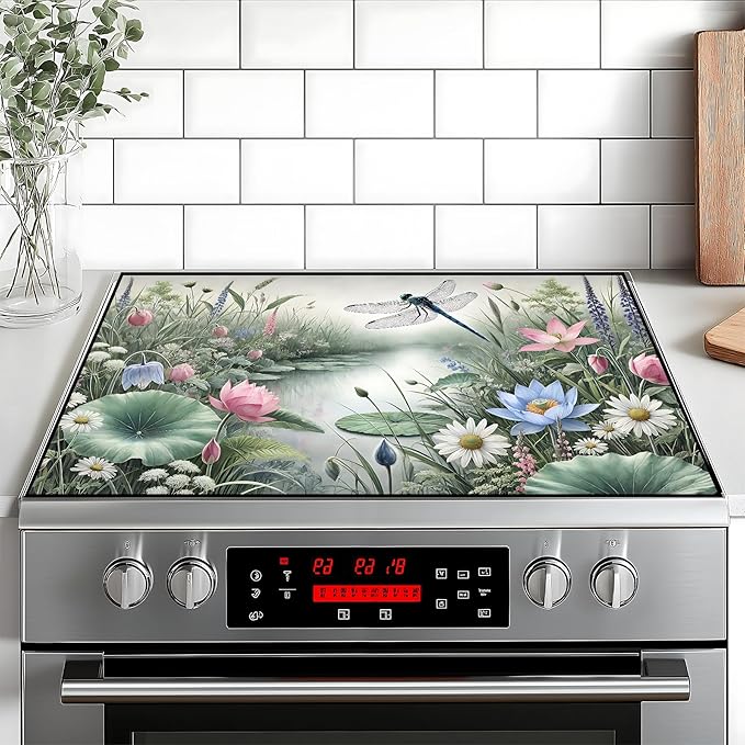 Stove Top Cover for Home Decoration Kitchen Pad Washable Cooktop Covers Countertop Stove Protector Mat for Home Kitchen Cooktops (dragonfly, 28"x20")