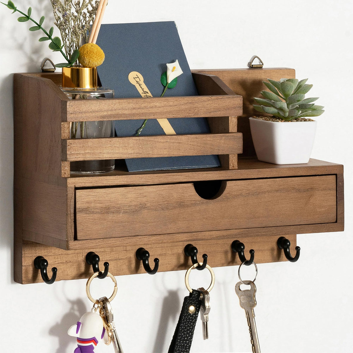 Key Holder Wall Mount, Mail Organizer with 6 Hooks | Home Organization - Image 1