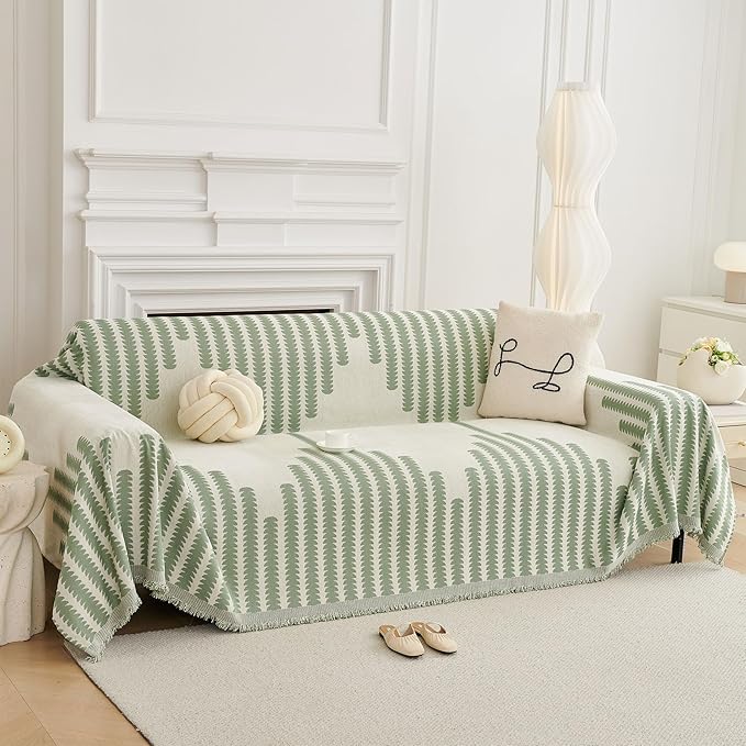 HAOMAIJIA Boho Sofa Covers Couch Covers for 2 Cushion Couch Sofa Pet Friendly Soft Thick Non Slip Couch Cover for Dogs Washable Sectional Couch Covers L Shape Furniture Protector (Green, 71"x102")