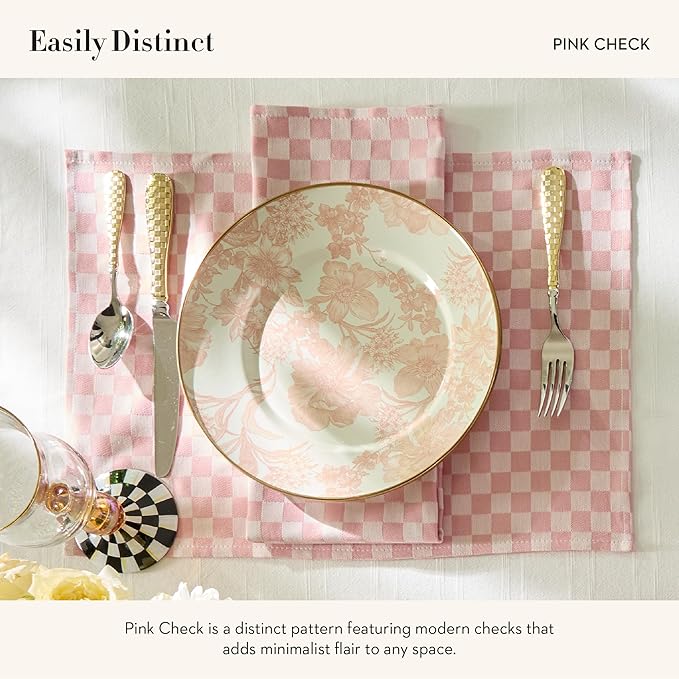 MACKENZIE-CHILDS Linen Dish Towel, Decorative Kitchen Towel, Pink Check