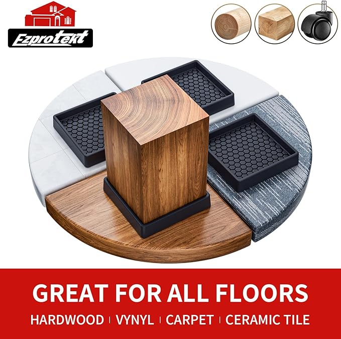 Ezprotekt Non Slip Furniture Pads, 8 Pcs 2.5" Anti Skid Rubber Furniture Caster Cups, Anti-Slip Furniture Coasters for Hardwood Floors, Anti Slide Floor Protectors for Bed Couch Stoppers (Black)
