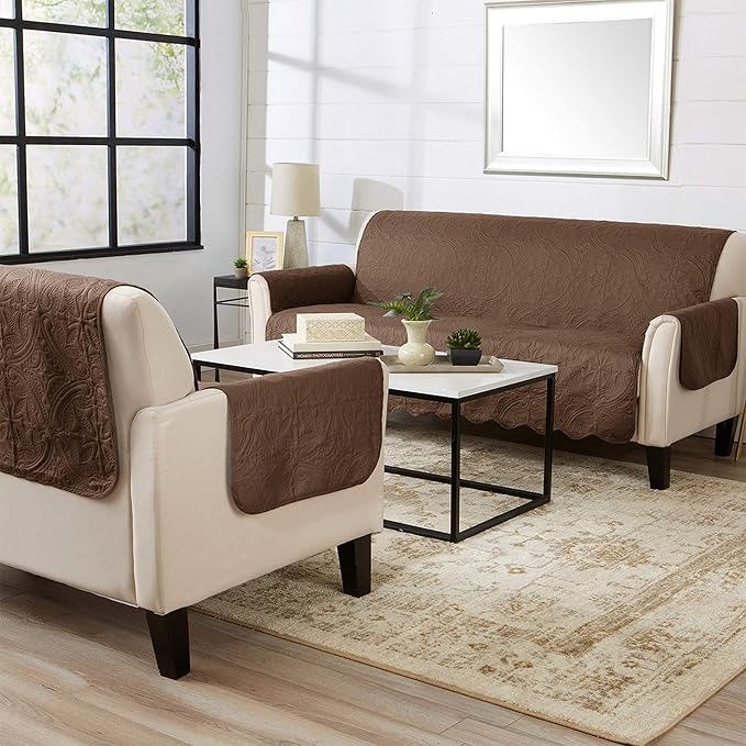 Great Bay Home Reversible Chair Cover - Washable Slipcover Furniture Protector with Elastic Straps - Furniture Cover for Dogs, Kids, and Pets - Quilted & Stitched Detail (Chair, Chocolate/Taupe)