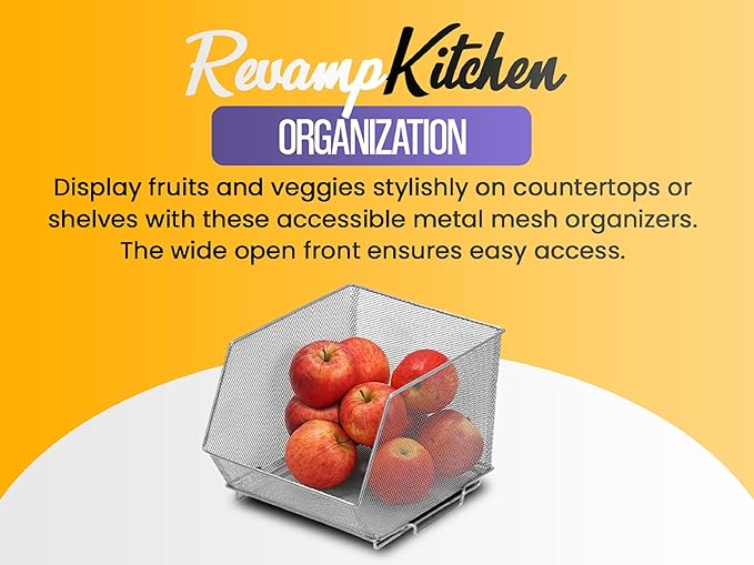 YBM HOME Kitchen Pantry Organizer Wire Baskets for Shelves, Cabinets, Pantry, Countertop, Mesh Open Storage Bin Metal Basket for Organizing Food Supplies, 6 Pack, 12.1x7.8x5.8