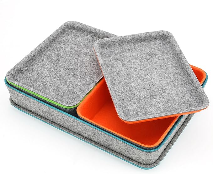 Welaxy stackable Lidded drawer organizer bins home office work desktop storage box with lid for junk makeup stationery decluttering sorting 3-pack gift idea (Orange + Green + Turquoise)