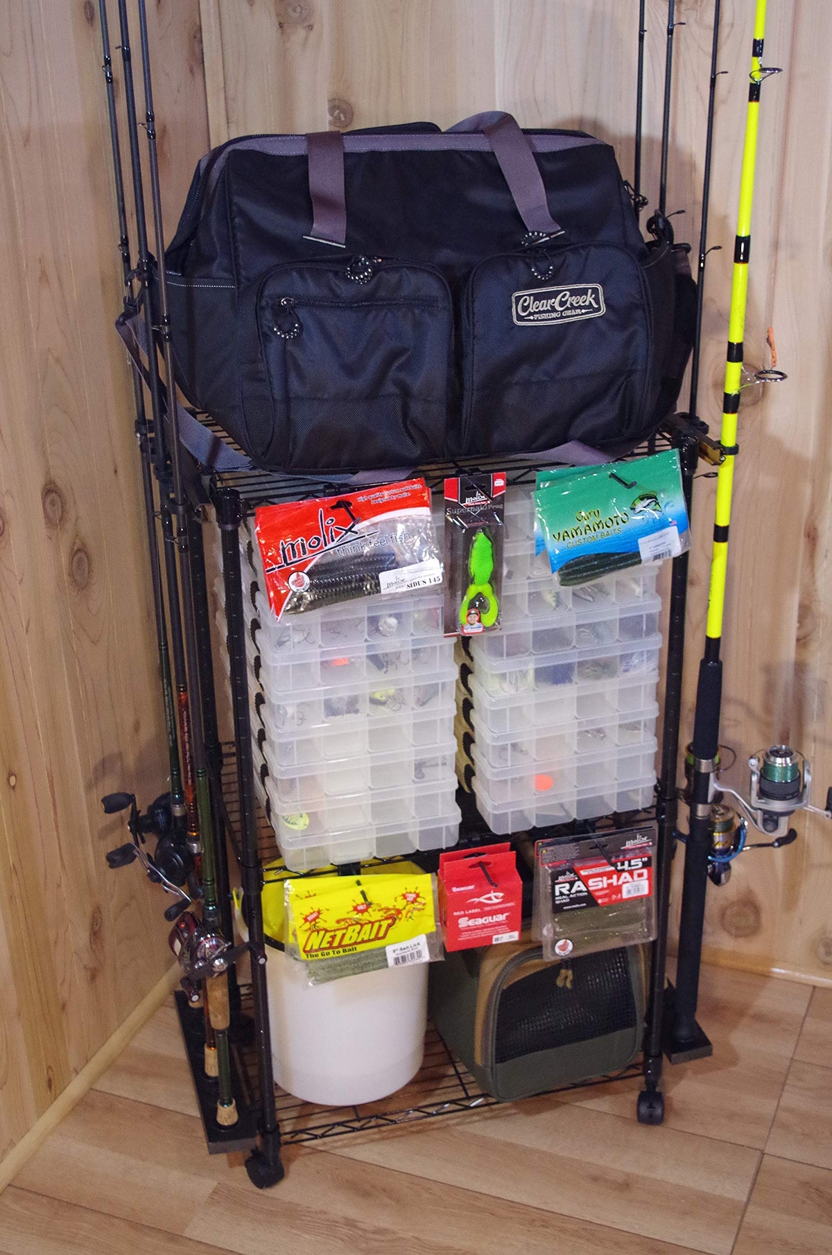 Rolling Rod Cart and Tackle Trolley Holds 12 Rod and Reel - Image 1