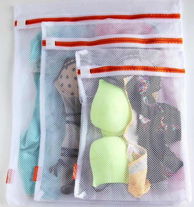 Premium-Quality Breathable Micro Mesh Fabric Lingerie Delicates Bra Underwear Hosiery Washing Bags White Set of 3.
