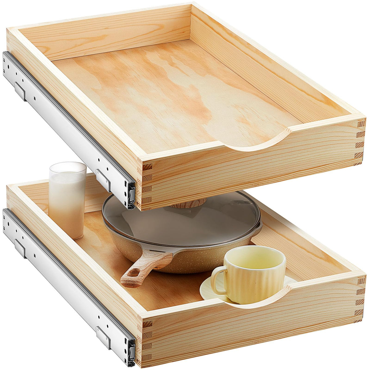 2 Set Wood Pull out Cabinet Organizer, Wood Color - Image 1