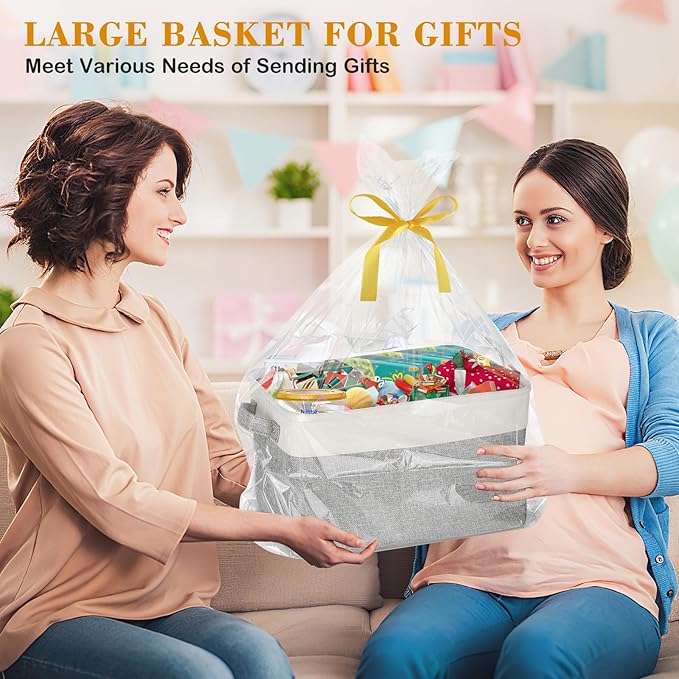 Lukeline Storage Baskets with Gift Bags and Ribbons, 15.5"X 11.6" X 9.4" Storage Basket Gifts Empty for Nursery Living Room Shelves Shower Gift Decorative Baskets for Organizing (Style 1)