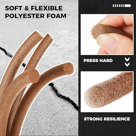 1/4 Inch x 50 ft Foam Backer Rod for Gaps Joints Concrete Crack Filler Caulk Saver Bulk Foam Backing Rod Concrete Filler Rope for Weather Stripping Door Seal (Brown)
