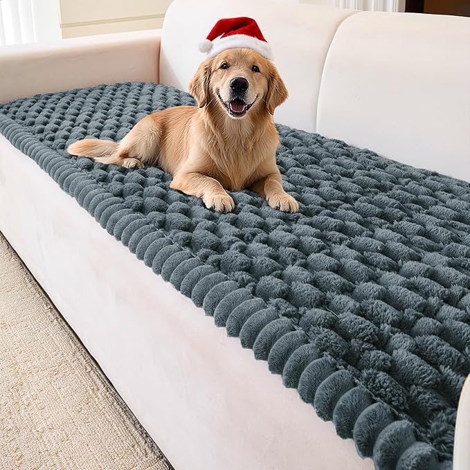 Couch Cover for Dogs Washable,Non Slip Fuzzy Durable Couch Covers for 3 Cushion Sofa Pet Friendly Sofa Cover Dog Thick Soft Slipcovers Protector Couches Mat Bed (Grey, 27.6" x 59"/70 x 150cm)