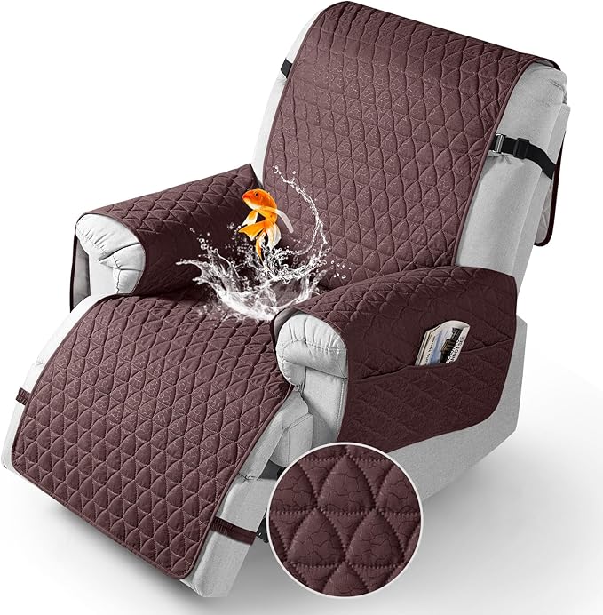 TAOCOCO 100% Waterproof Recliner Cover - Recliner Cover with Non-Slip Granule, Recliner Chair Covers with Elastic Band, Recliner Chair Covers for Reclining Chair(Coffee, Medium-25'')