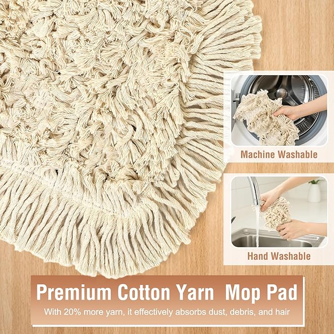Commercial Dust Mop for Hardwood Floors Cleaning, Heavy Duty Industrial Dry Mop with Wedge Cotton Mop Pads for Walls Cleaner,Tile,Vinyl,Laminate, Floor Duster Broom for Home and Business Use