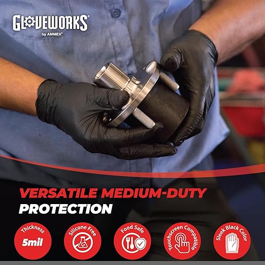 GLOVEWORKS Black Nitrile Gloves for Cooking, Food Prep, Disposable, 5 Mil, For Professional Cleaning, Small, 3 Cases of 1000