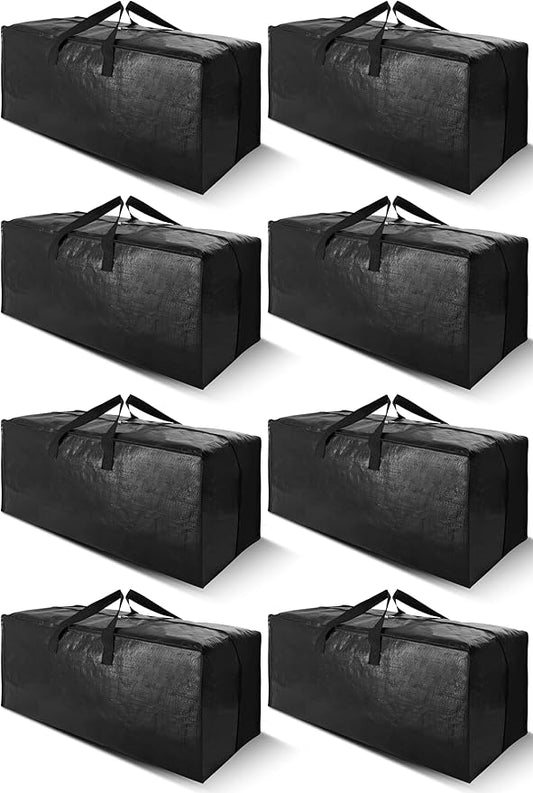 Cosy Family 8 Pack Heavy Duty Extra Large Moving Bags with Backpack Straps - Strong Handles & Zippers, Storage Totes For Space Saving, Fold Flat, Alternative to Moving Box (Set of 8, Black)