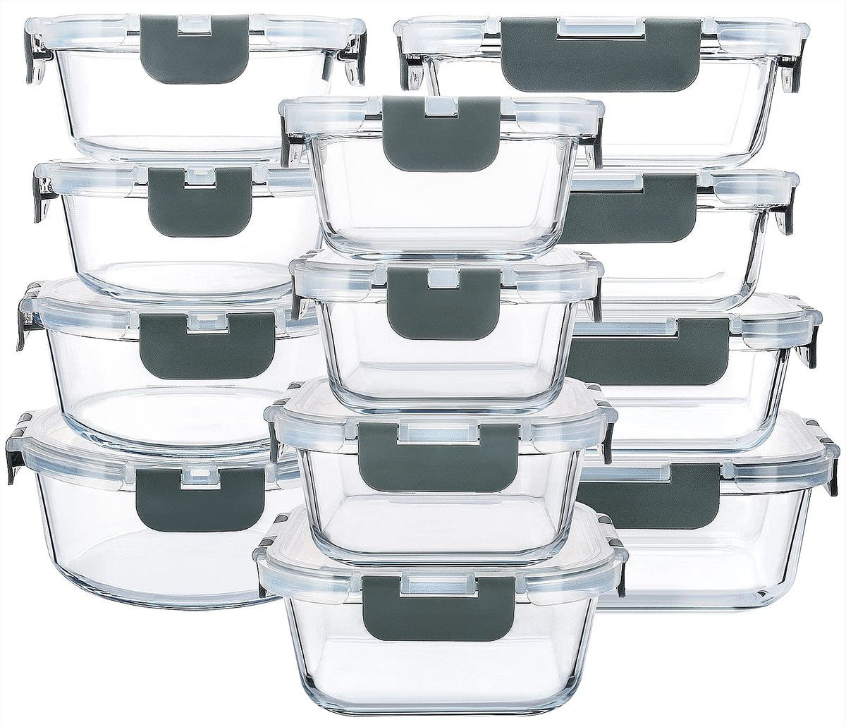 M MCIRCO 24 Piece Glass Food Storage Containers with Lids,Gray - Image 1