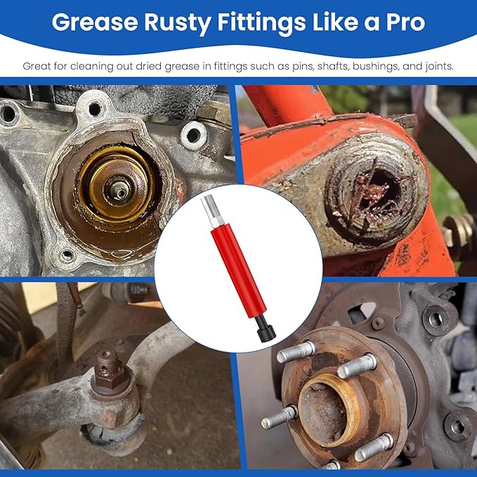 1797 Grease Fitting Cleaning Tool Grease Zerk Cleaner Buster Kit for Removing Dried Hardened Grease from Fittings Pins Shafts Bushings and Joints, Spare Coupler