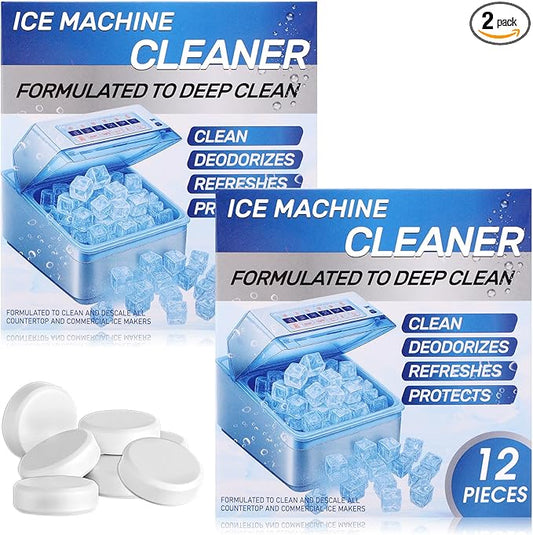 2 Pack 24 Pcs Ice Machine Cleaner Tablets Descaler, Clean Tablets for Ice Makers, Scale Remover for Countertop, Deep Cleaning, Remove Odor