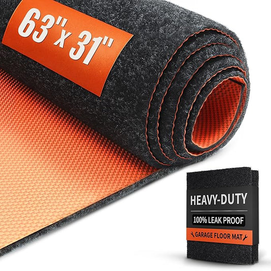 Heavy Duty Oil Spill Mat, Garage Floor Mat, 63" x 31" Waterproof Rubber Backing Oil Absorbent Pads, 1/5" Thick Reusable Under Auto Repair Mat for Garage Floor Surface Protection-Black
