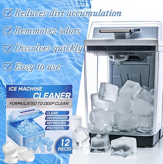 2 Pack 24 Pcs Ice Machine Cleaner Tablets Descaler, Clean Tablets for Ice Makers, Scale Remover for Countertop, Deep Cleaning, Remove Odor