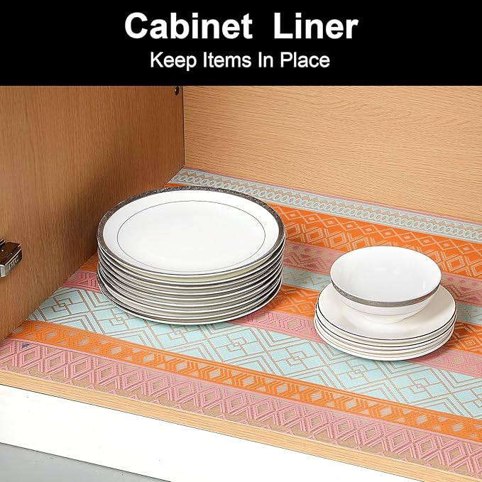 Cooyes Shelf Liners for Kitchen Cabinets, Refrigerator Liners Waterproof & Oil-Proof Kitchen Cupboard Liner Drawer Mats EVA Material Non Adhesive Fridge Liner for Shelves（23.6" W x 360" L）