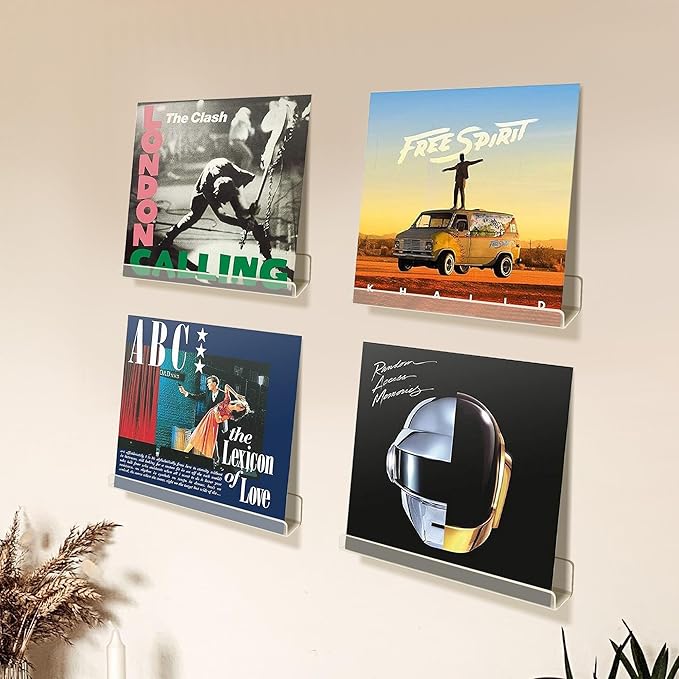 upsimples 18 Pack Vinyl Record Wall Mount Shelves, 12" Vinyl Holder for Album Record Storage & Display, Clear Acrylic Floating Shelves for Wall Decor, Kids Bookshelf, Magazine Rack, Picture Ledge
