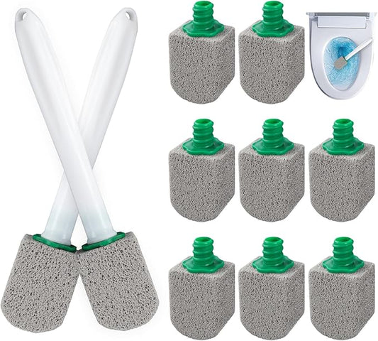 AUAUY 10 Pack Pumice Stone with Handle, Toilet Bowl Pumice Stone for Cleaning, Hard Water Toilet Ring Remover, 2 Cleaning Handle + 10 Pumice Stones for Cleaning Toilets, Bathtubs, Grills, Kitchen Sink