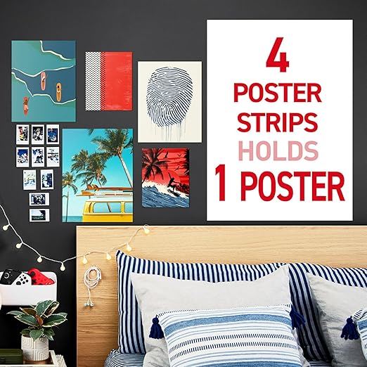 Command Poster Strips, Damage Free Hanging Poster Hangers, No Tools Wall Hanging Strips for Back to School Posters, 256 White Command Adhesive Strips