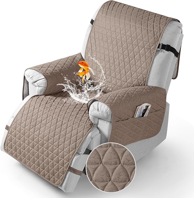 TAOCOCO 100% Waterproof Recliner Cover - Recliner Cover with Non-Slip Granule, Recliner Chair Covers with Elastic Band, Recliner Chair Covers for Reclining Chair(Taupe, Medium-25'')