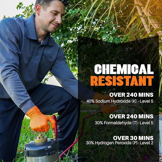 Herkules Grip Heavy Duty 8Mil Orange Nitrile Gloves,3D Raised Diamond Texture-Latex & Powder Free-Industrial, Mechanic (10, XX-Large)